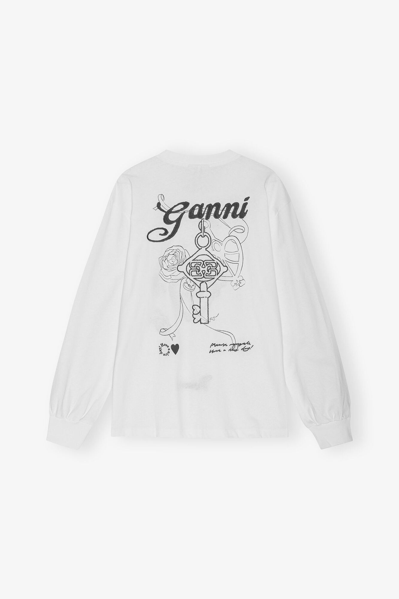 White Re-cut Heavy Long-sleeve T-shirt, Organic Cotton, in colour Egret - 2 - GANNI