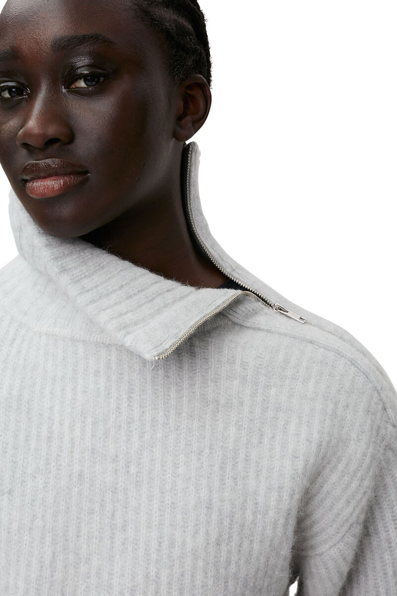 Highneck Zipper Pullover, Alpaca, in colour High Rise - 4 - GANNI