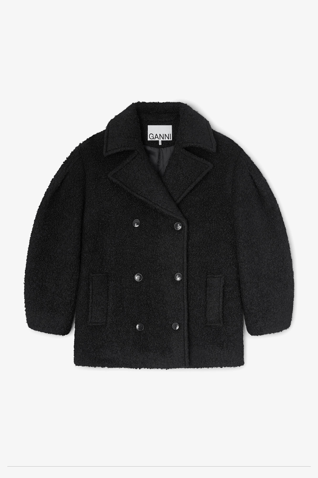 Black Boucle Midi Coat, Wool, in colour Black - 1 - GANNI