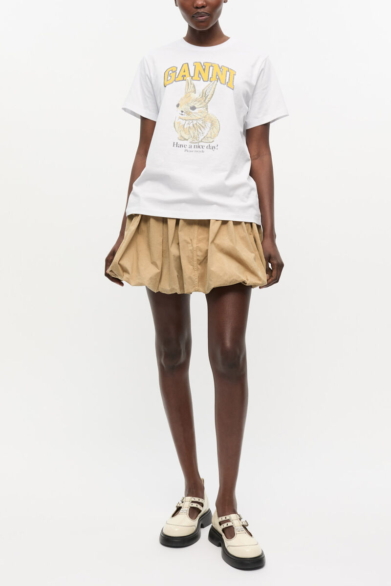White Relaxed Jersey Bunny T-shirt, Organic Cotton, in colour Bright White - 2 - GANNI