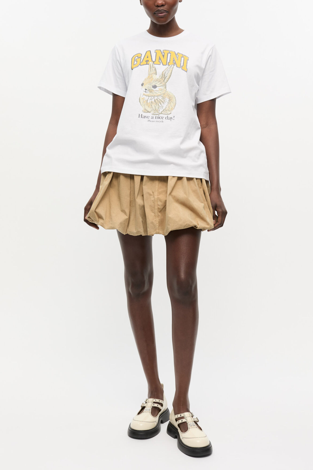 White Relaxed Jersey Bunny T-shirt, Organic Cotton, in colour Bright White - 2 - GANNI