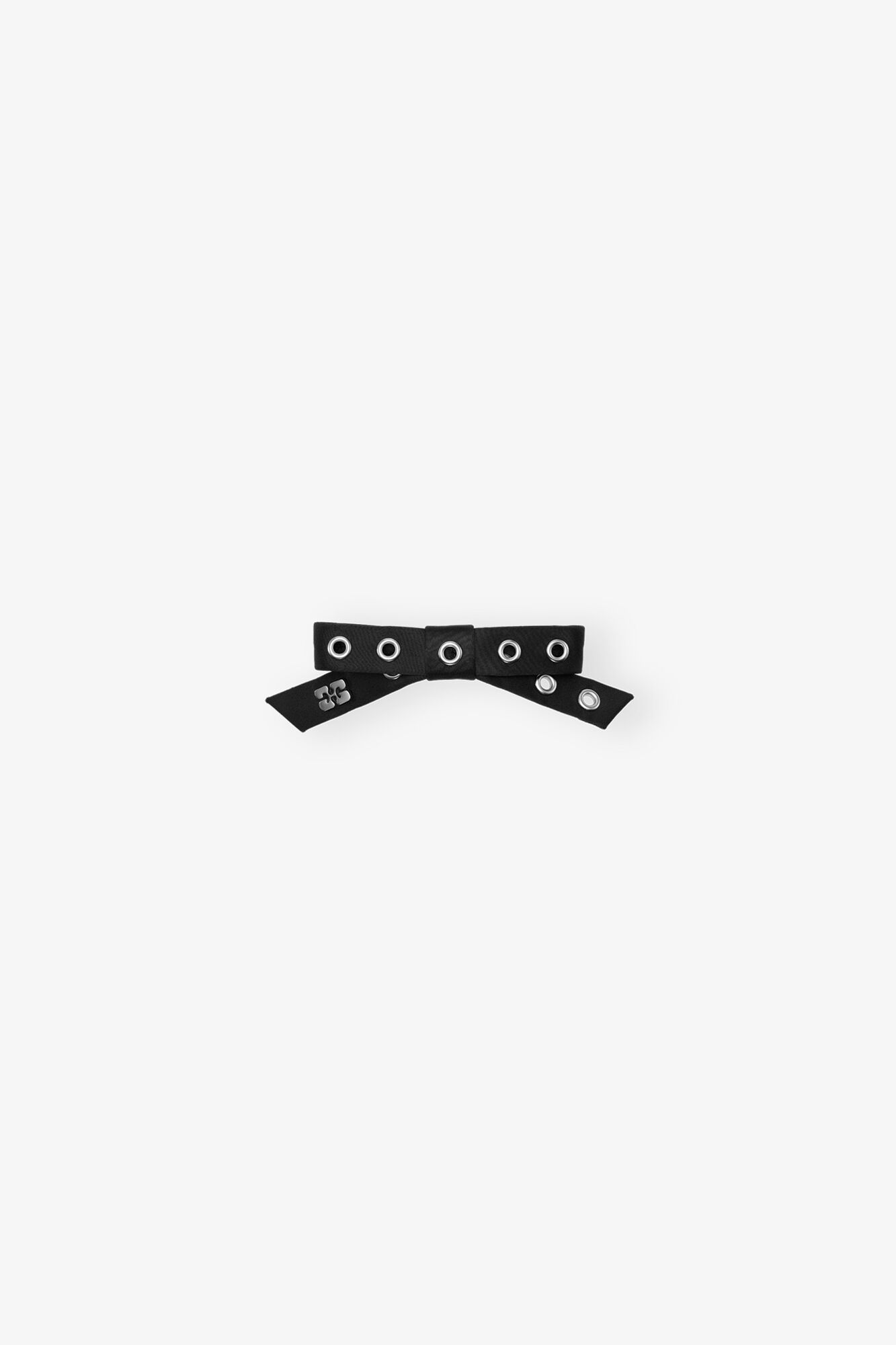 Black Eyelet Bow Barrette, Recycled Polyester, in colour Black - 1 - GANNI