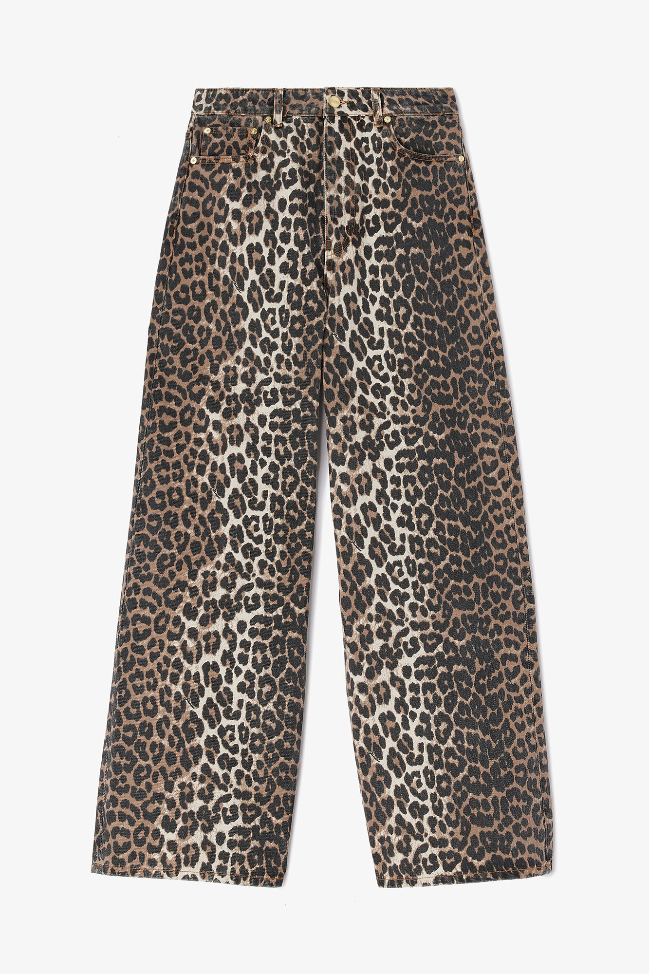 Lari Jeans in Leopard Print, Organic Cotton, in colour Almond Milk - 1 - GANNI