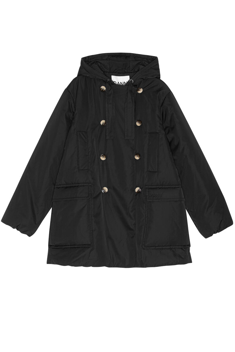 Shiny Midi Jacket , Recycled Polyester, in colour Black - 1 - GANNI