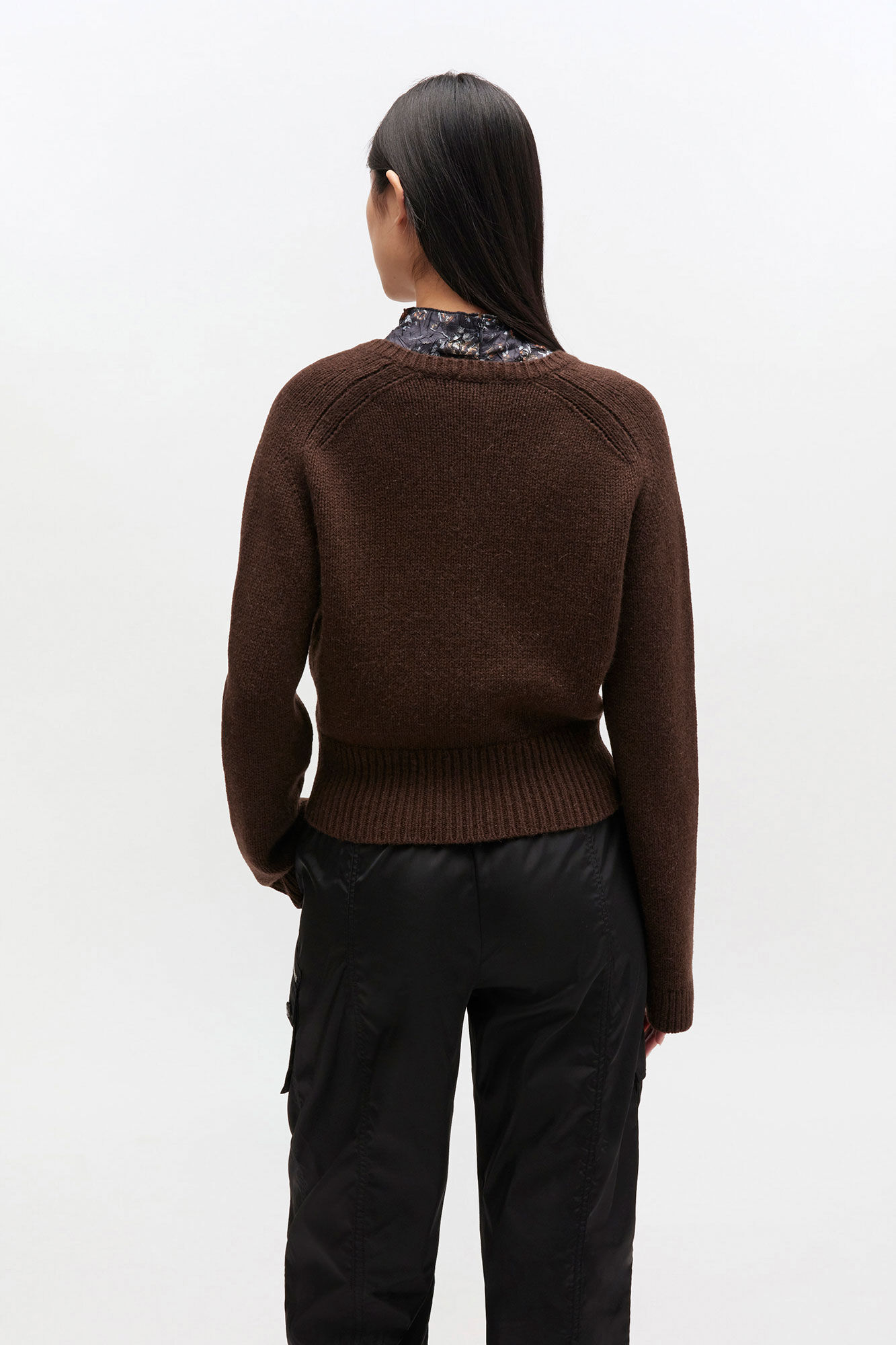 Brown V-neck Jumper, Wool, in colour Shaved Chocolate - 3 - GANNI