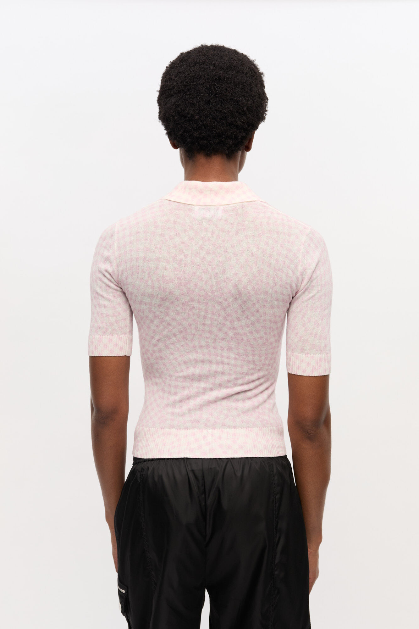 Pink Sheer Cotton Printed Polo Shirt, Elastane, in colour Bleached Mauve - 4 - GANNI