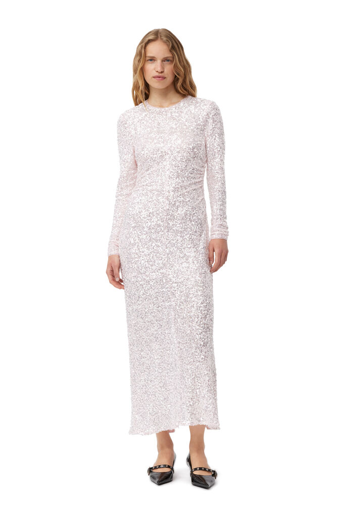 GANNI 3D Sequins Maxi Dress,Mauve Chalk