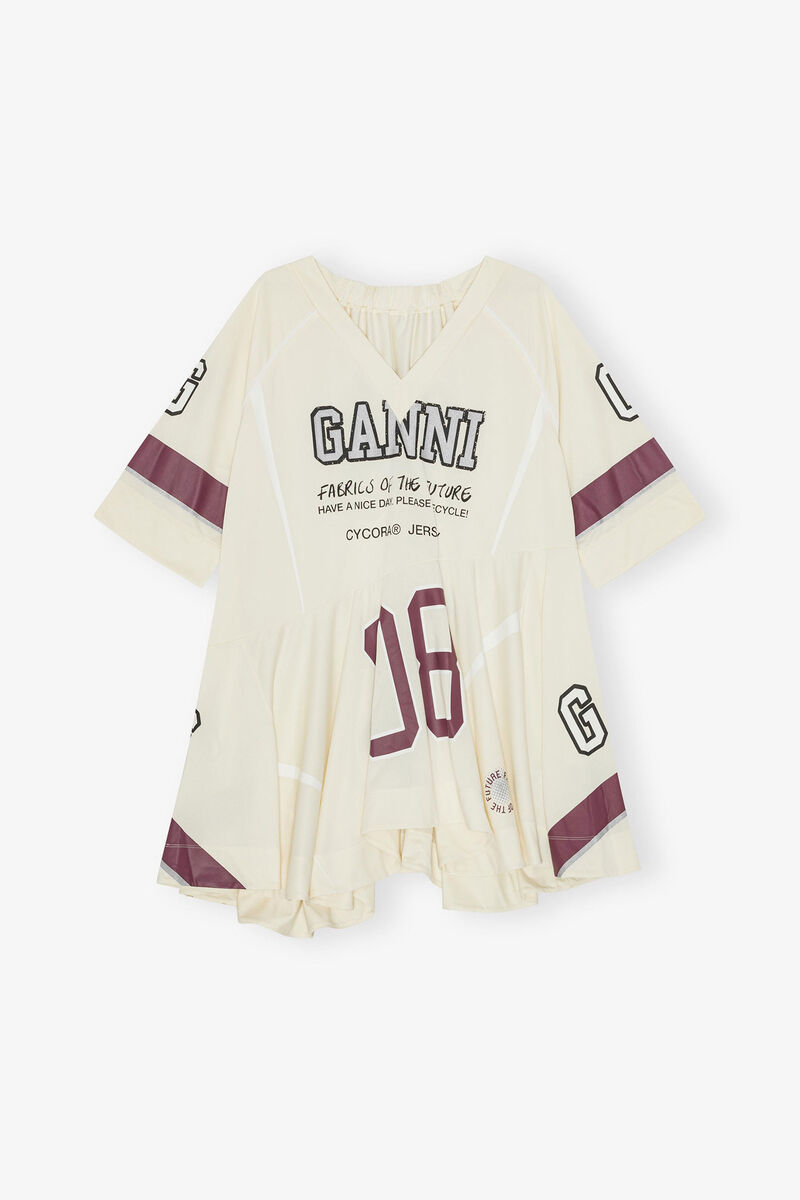 Ivory GANNI League Oversized Mini Dress, Recycled Polyester, in colour Antique White - 1 - GANNI