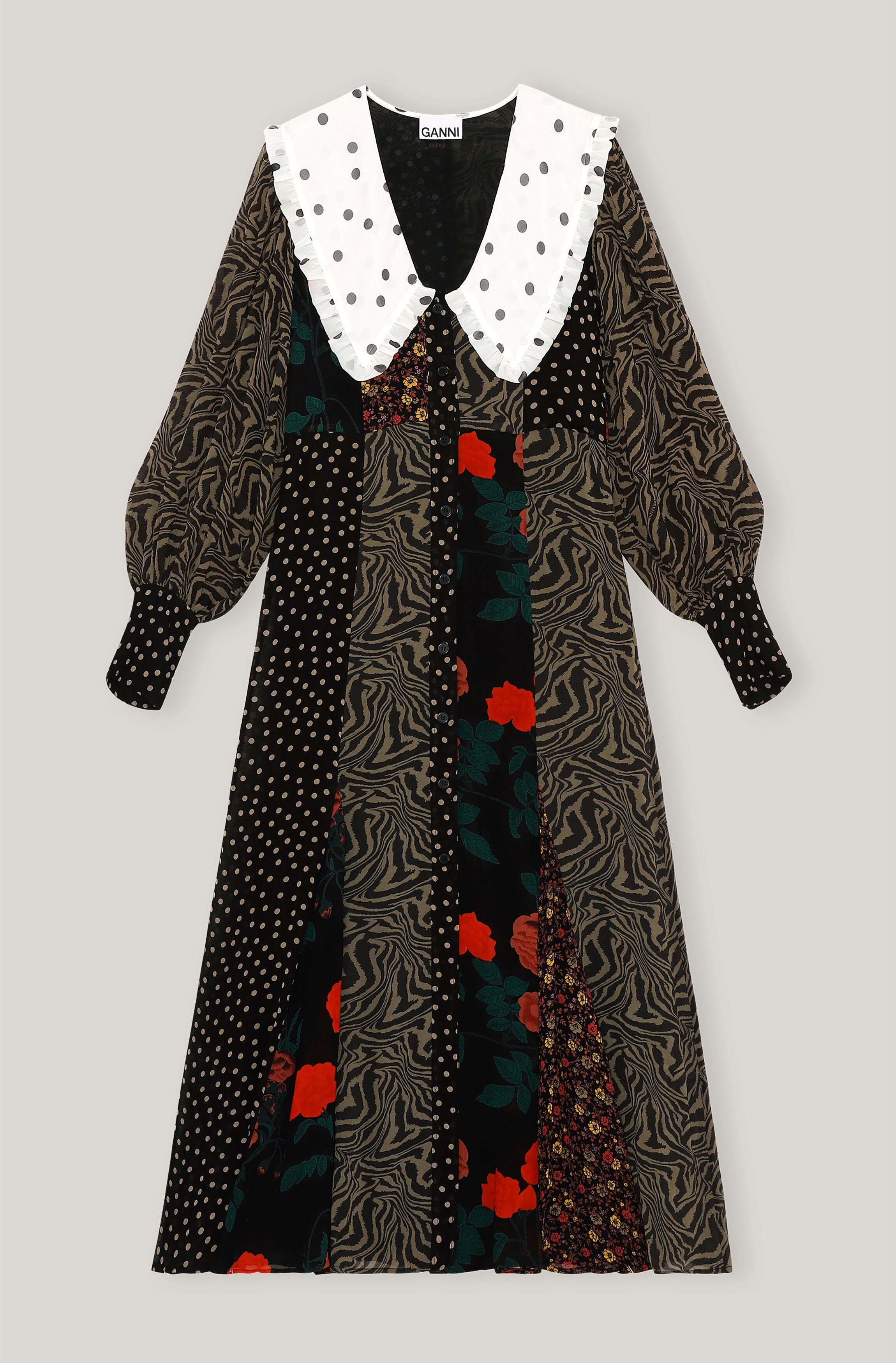 ganni printed georgette maxi dress