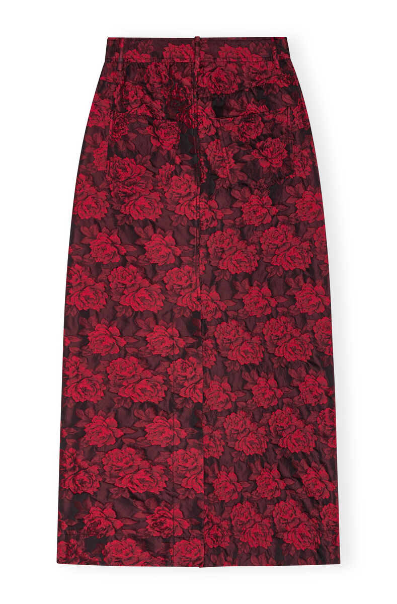 Red Botanical Jacquard Long Skirt, Polyamide, in colour High Risk Red - 2 - GANNI