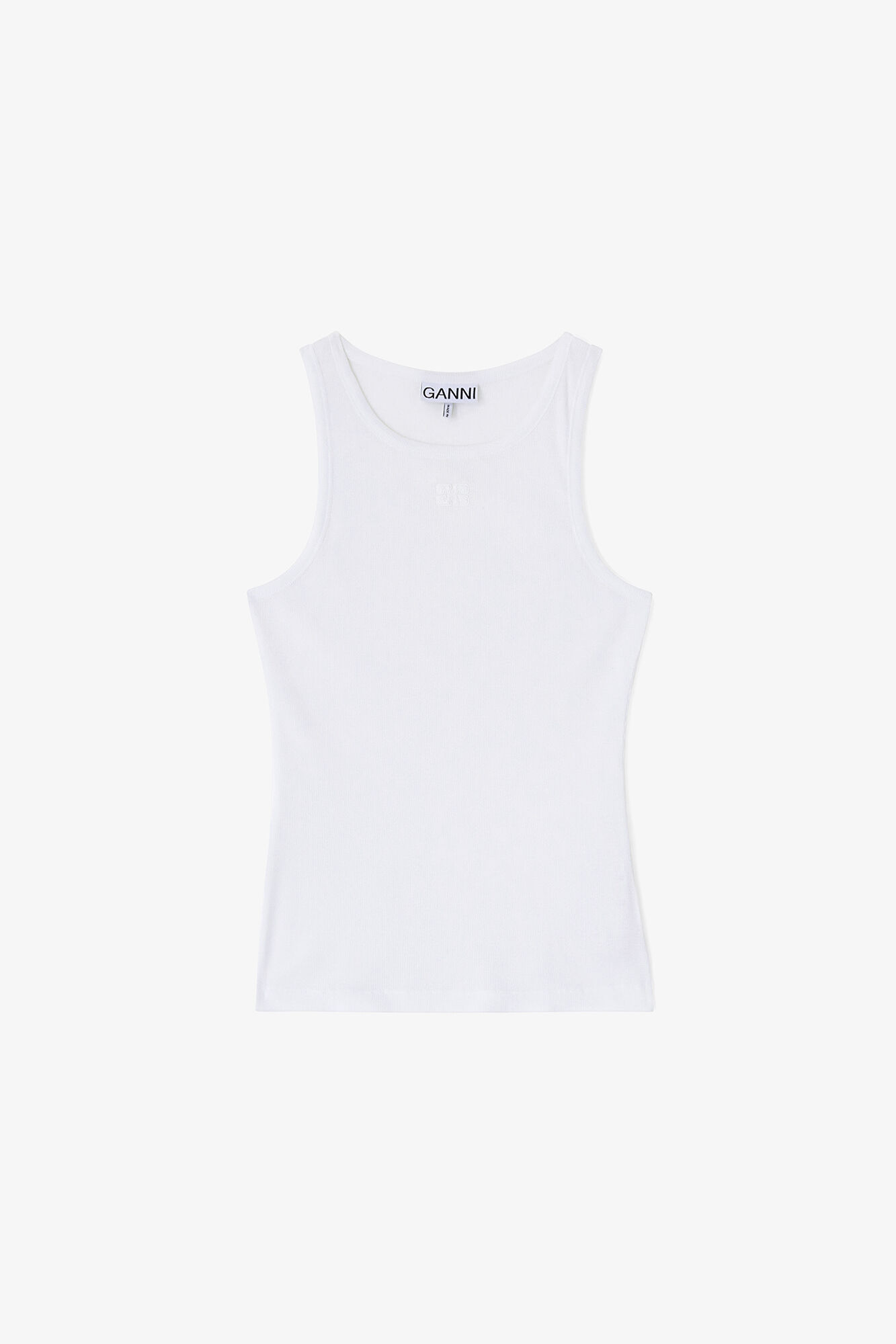 Myk, ribbestrikket singlet i hvit bomull, Organic Cotton, in colour Bright White - 1 - GANNI