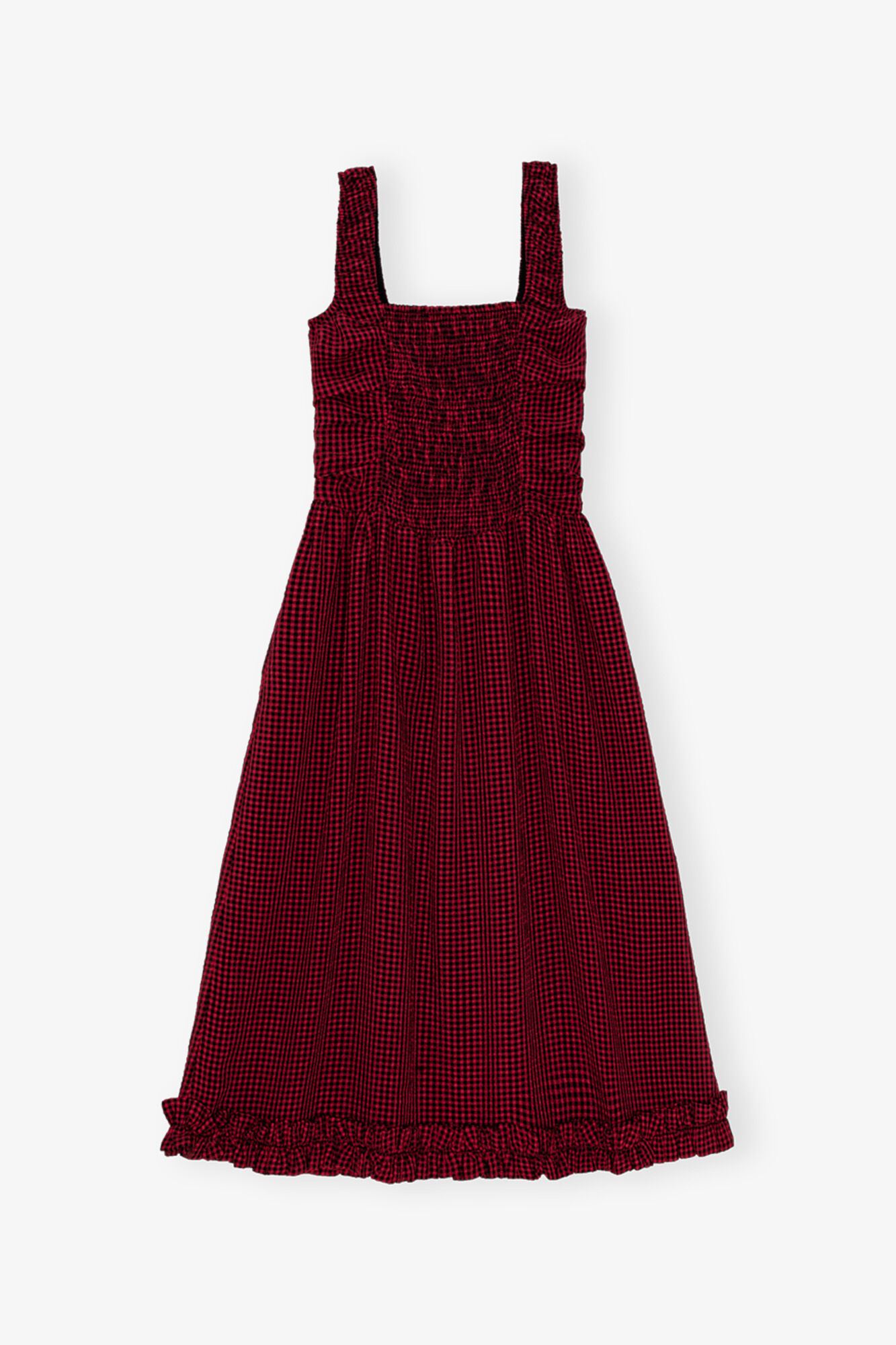 Red Sheer Midi Strap Smock Dress, Recycled Polyester, in colour Winery - 1 - GANNI