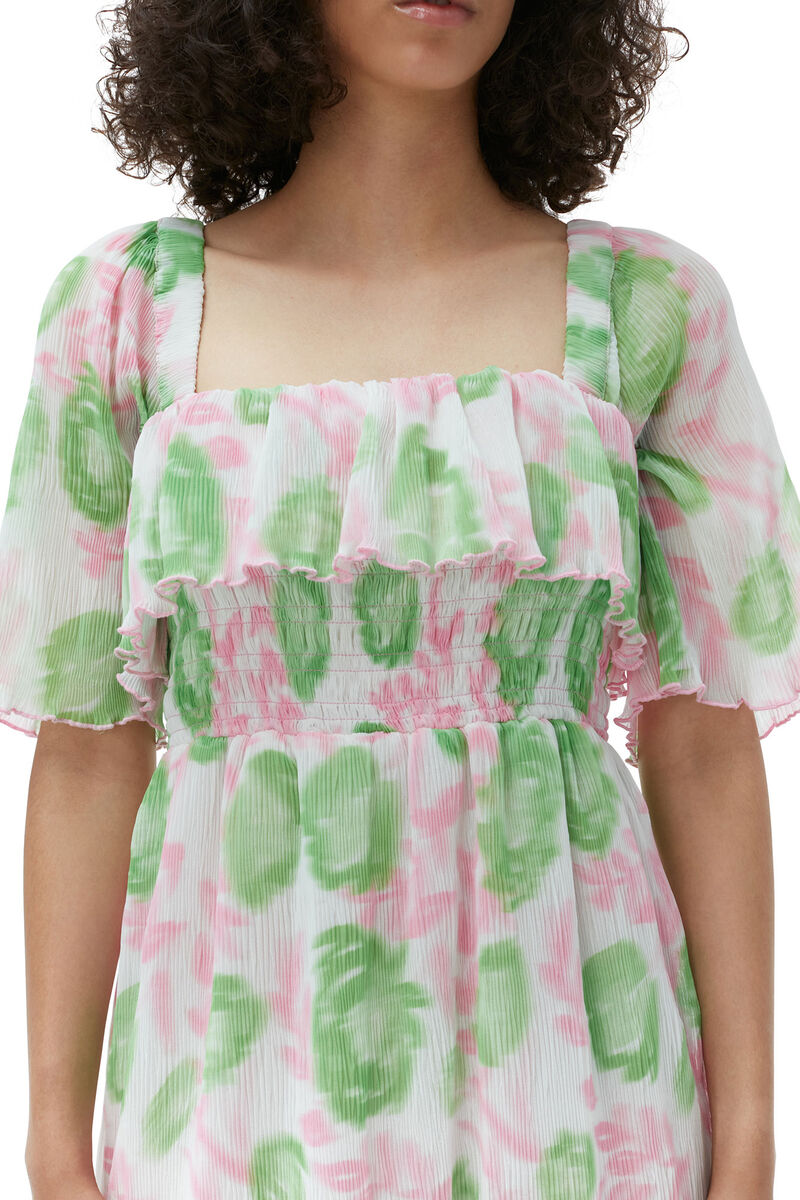 Pleated Georgette Midi Smock Dress, Recycled Polyester, in colour Pink Tulle - 3 - GANNI