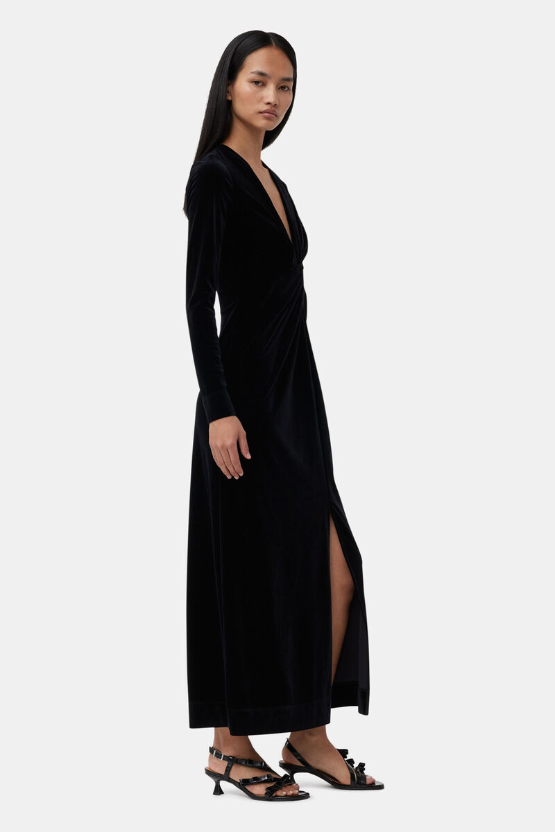 Black Velvet Jersey Twist Long Dress, Recycled Polyester, in colour Black - 3 - GANNI