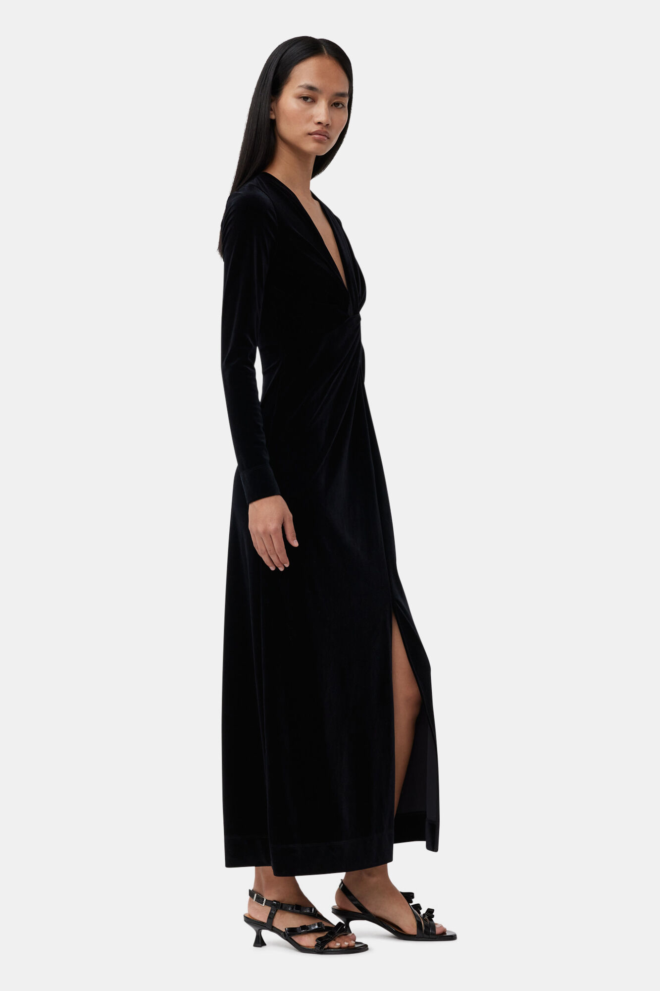 Black Velvet Jersey Twist Long Dress, Recycled Polyester, in colour Black - 3 - GANNI