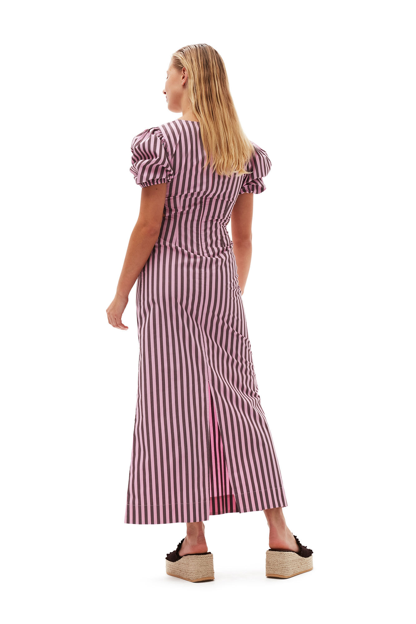 Randig bomullsklänning med cut-out, Cotton, in colour Bonbon - 2 - GANNI