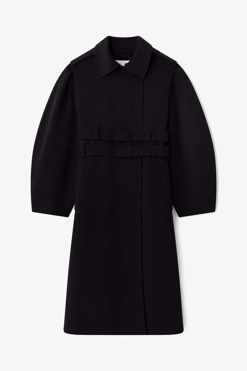 Coat in Double-Faced Wool, Wool, in colour Black - 1 - GANNI