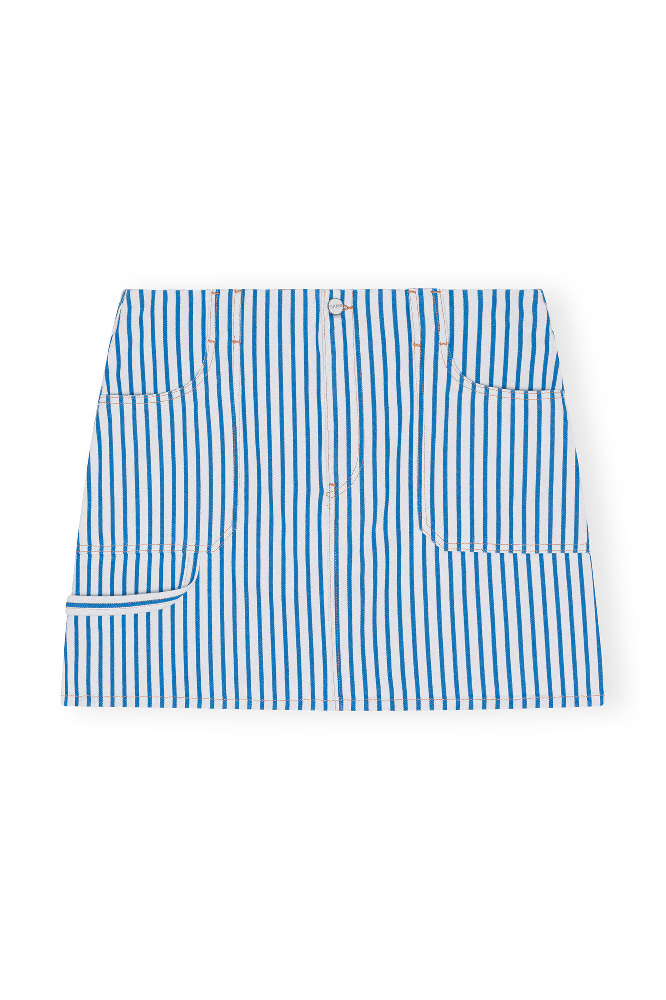 Striped Denim Mini Skirt, Cotton, in colour Bright White - 1 - GANNI