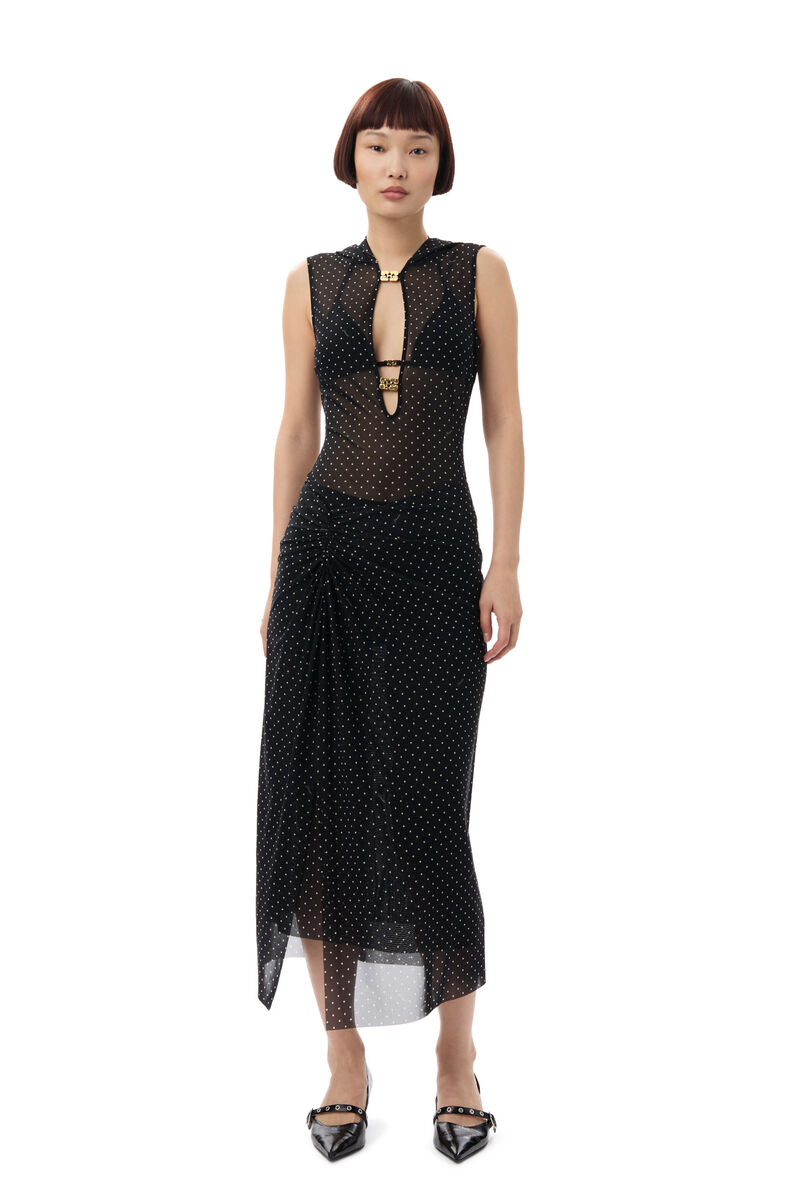 GANNI x Paloma Elsesser Printed Mesh Sleeveless Layer Dress, Recycled Nylon, in colour Black - 5 - GANNI
