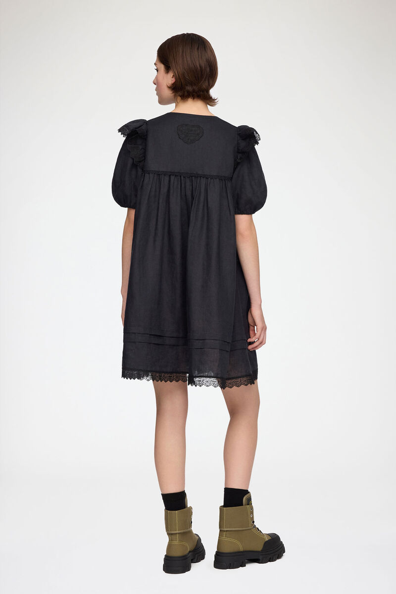 Mini Dress in Black Linen, Linen, in colour Black - 2 - GANNI