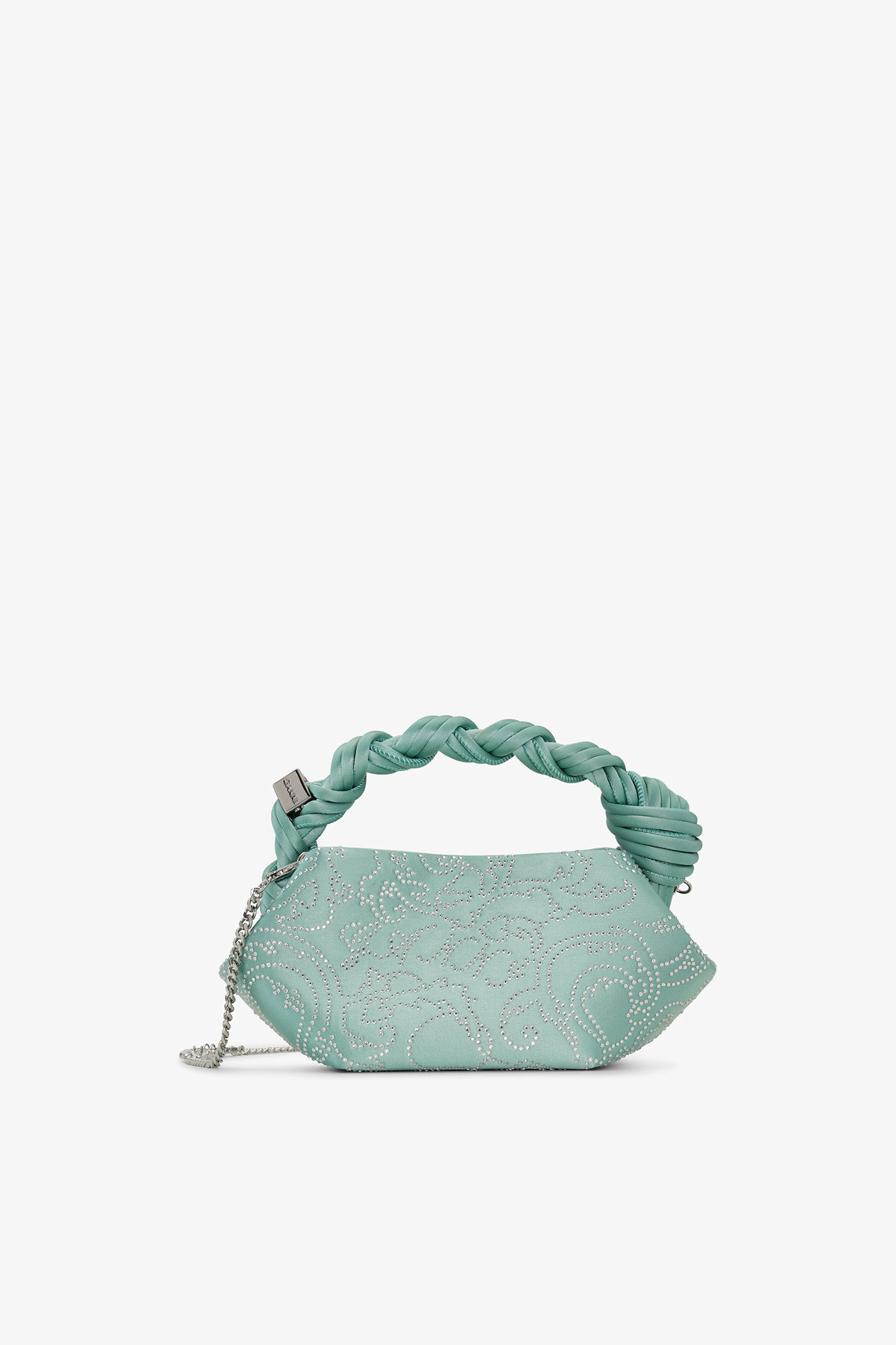 Green Rhinestone Mini GANNI Bou Bag, Recycled Polyester, in colour Brook Green - 3 - GANNI