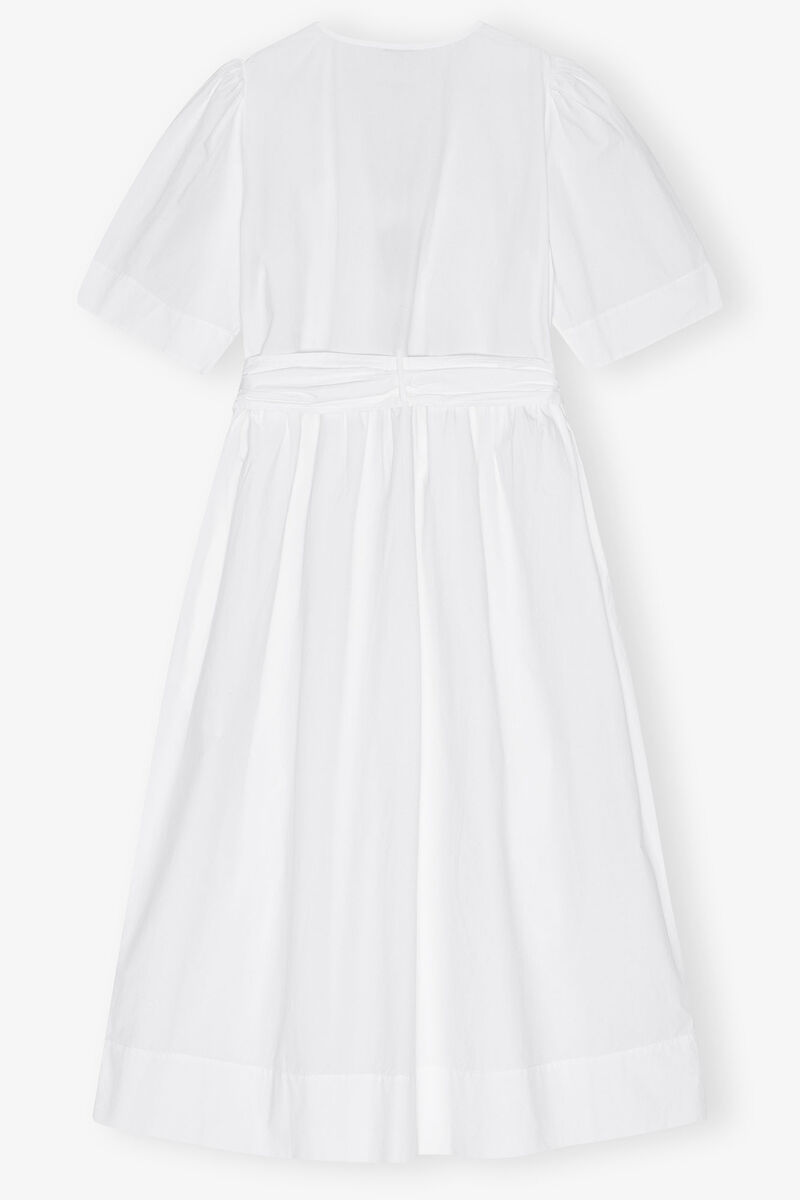 Weißes Midikleid mit Bindebändern aus Stretch-Baumwolle, Elastane, in colour Bright White - 2 - GANNI
