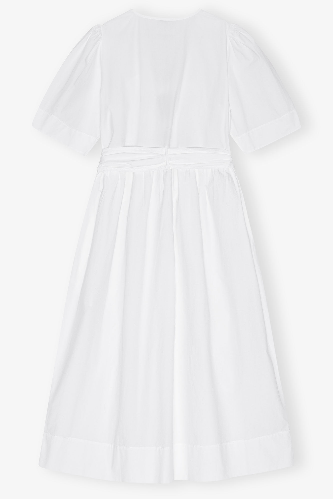 Hvid midikjole i bomuld med stretch og bindebånd, Elastane, in colour Bright White - 2 - GANNI