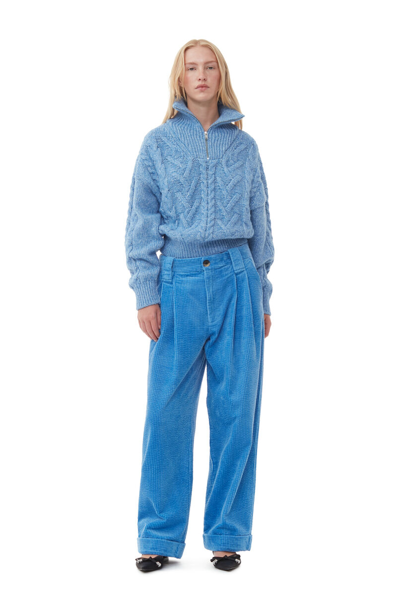 Blue Chunky Cable Zipper Blouse, Acryl, in colour Silver Lake Blue - 2 - GANNI