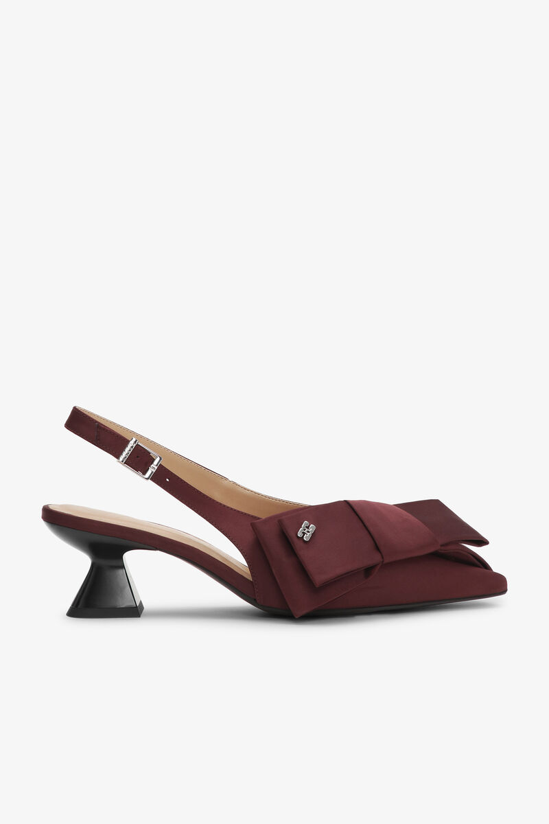 Burgundy Bow Kitten Heel Pumps, Recycled Polyester, in colour Dark Burgundy - 1 - GANNI