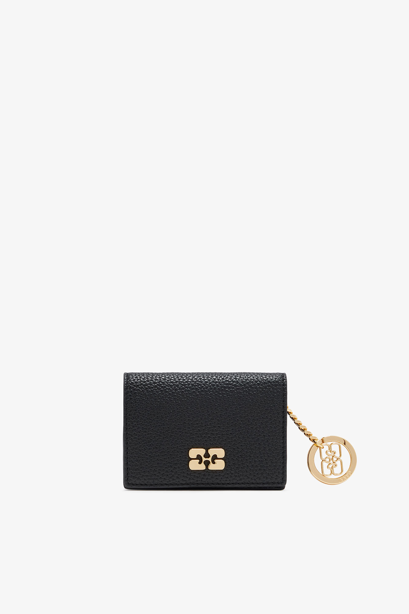 Black Grained GANNI Bou Card Holder With Flap, Polyurethane, in colour Black - 1 - GANNI