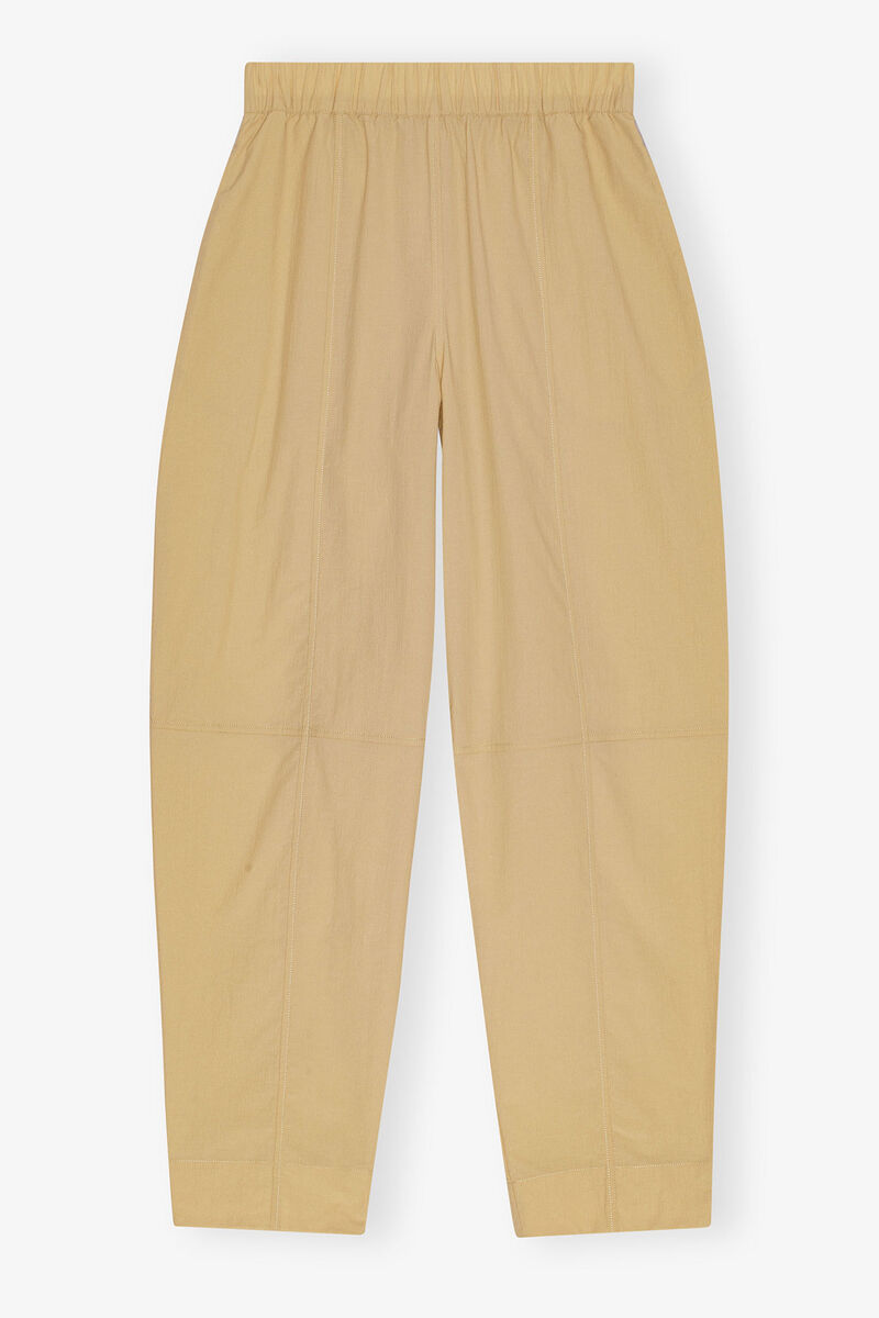 Beige Elasticated Curve Trousers, Cotton, in colour Safari - 3 - GANNI