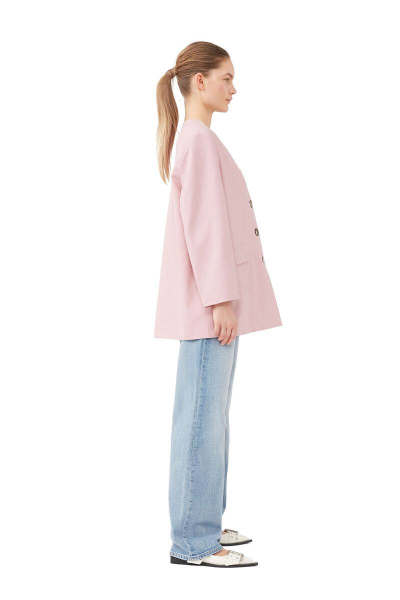 Oversized Drapey Melange Blazer, Elastane, in colour Pink Tulle - 3 - GANNI