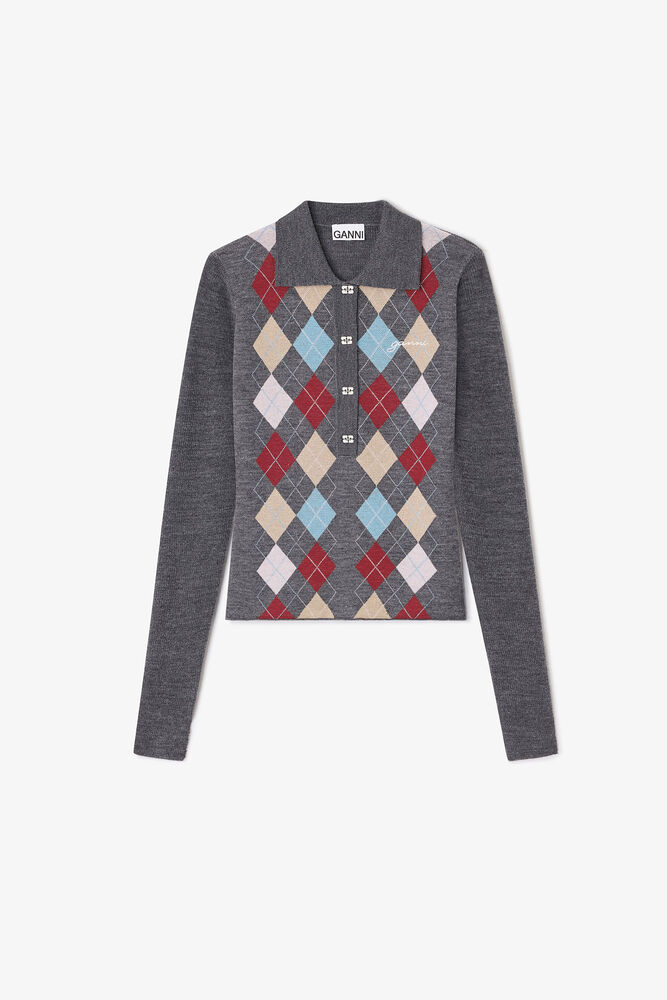 Dark Grey Knitted Polo Shirt, Paloma