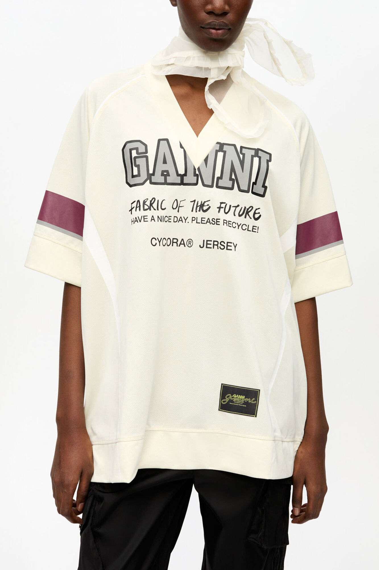 Ivory GANNI League Oversized T-shirt, Recycled Polyester, in colour Antique White - 1 - GANNI