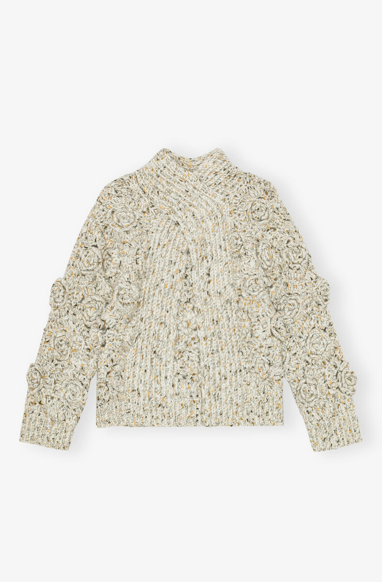 Ivory Flower Crochet Sweater, Wool, in colour Multicolour - 2 - GANNI