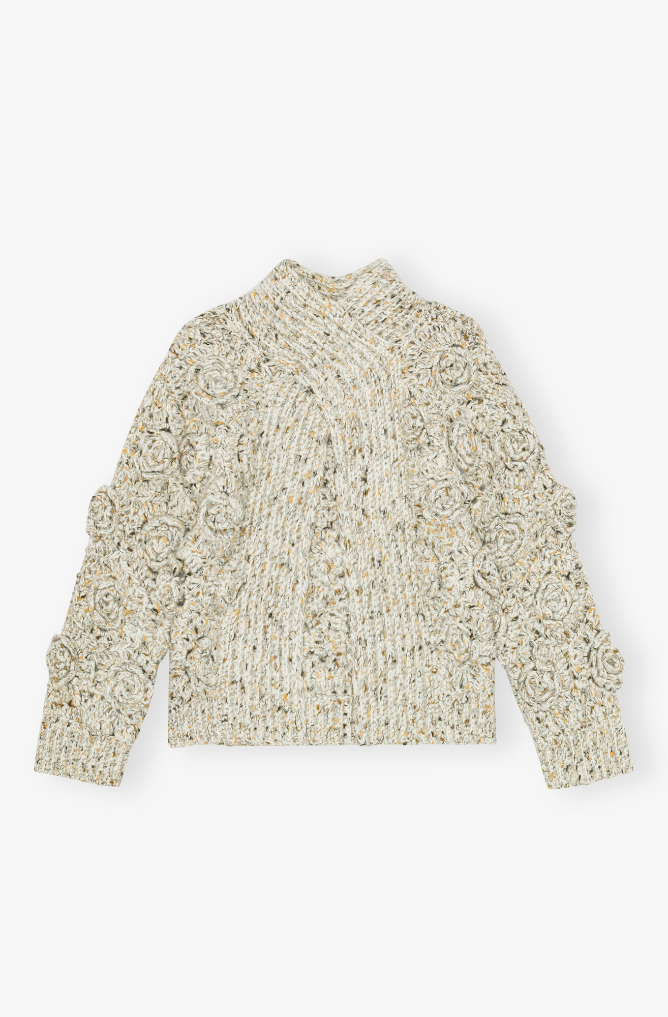 Ivory Flower Crochet Sweater, Wool, in colour Multicolour - 2 - GANNI