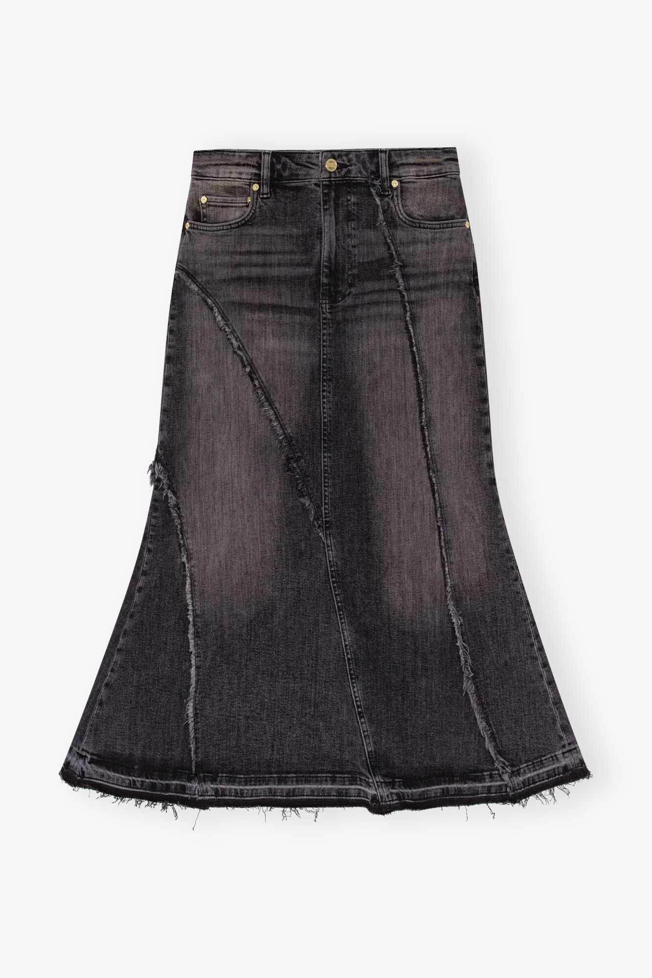 Washed Black Denim Skirt, Cotton, in colour Washed Black/Black - 1 - GANNI