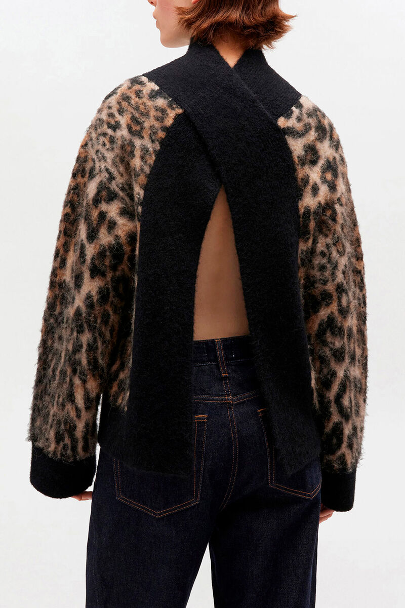 Leopard Open Back Sweater, Alpaca, in colour Leopard - 3 - GANNI