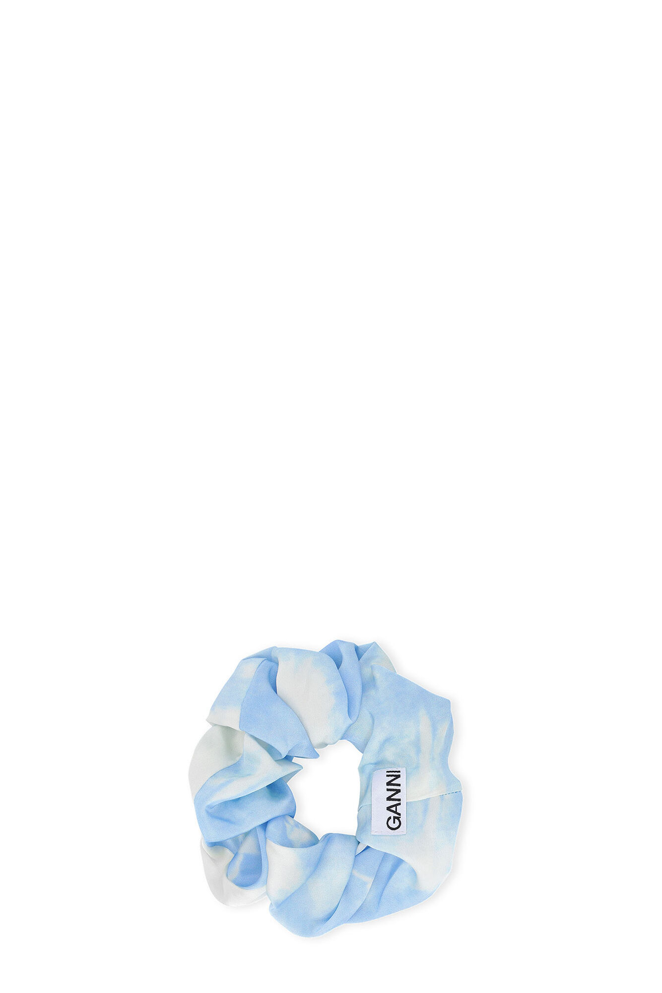 Blue Printed Satin Scrunchie, Spandex, in colour Powder Blue - 1 - GANNI