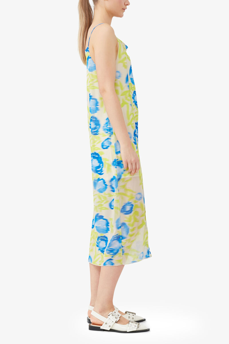 Printed Mesh Slip Dress, Recycled Nylon, in colour Strong Blue - 3 - GANNI