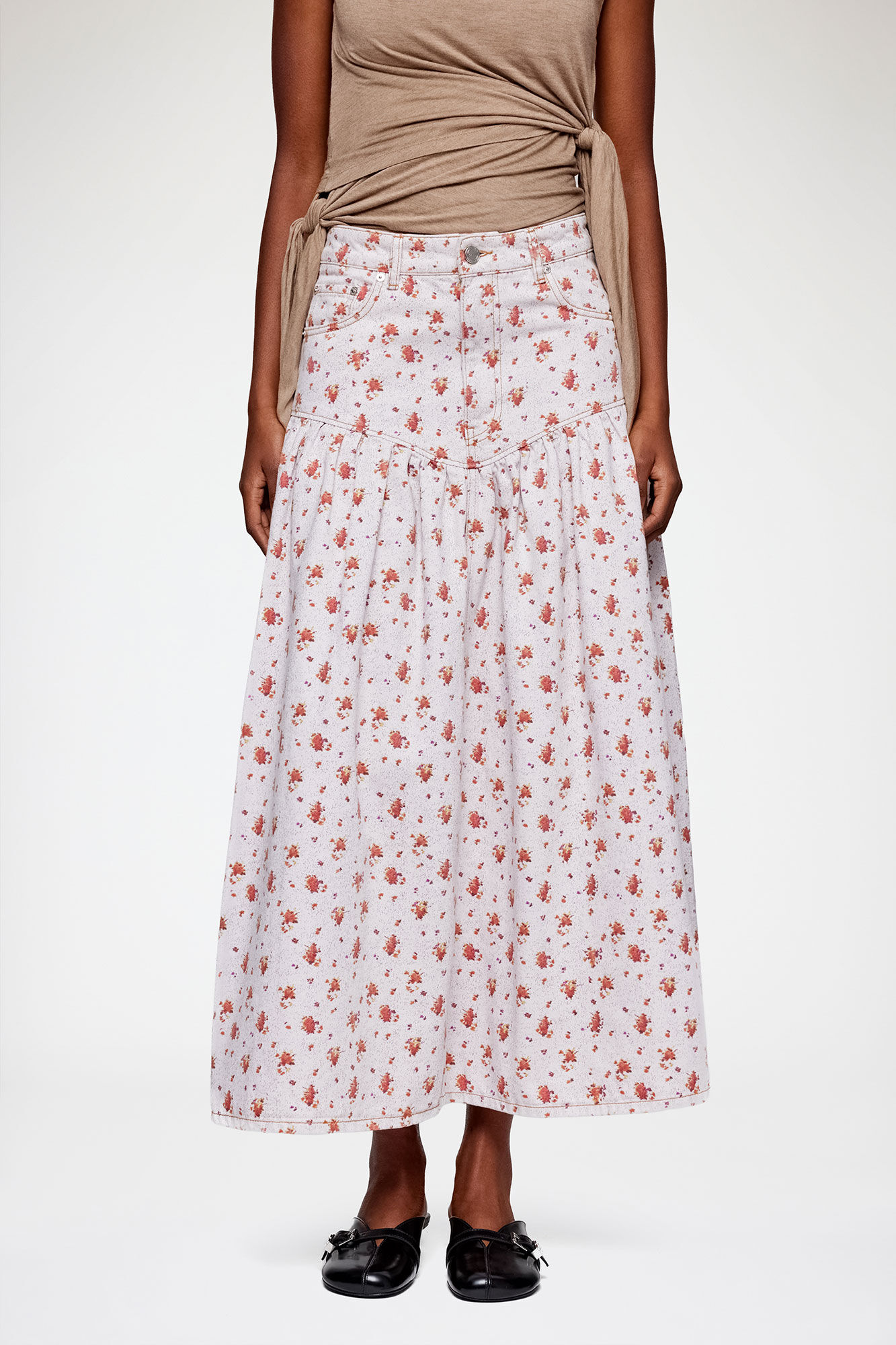 Skirt in Printed Denim, Organic Cotton, in colour Peachskin - 2 - GANNI