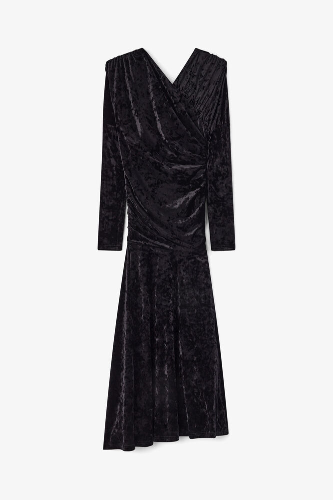 Dress in Black Velour Ruched, Black