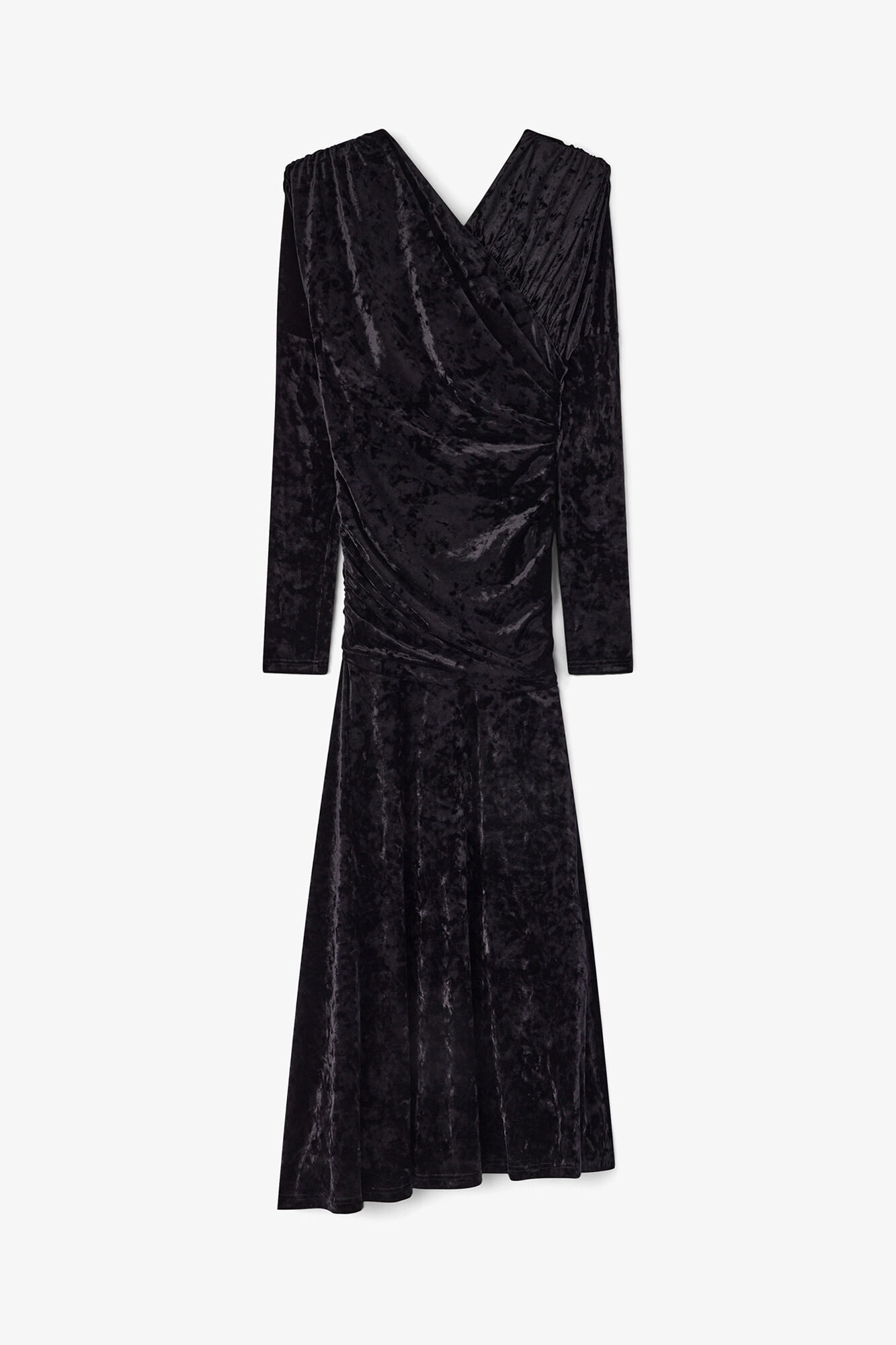 Kjole i sort velour med tilrynket effekt, Recycled Polyester, in colour Black - 1 - GANNI
