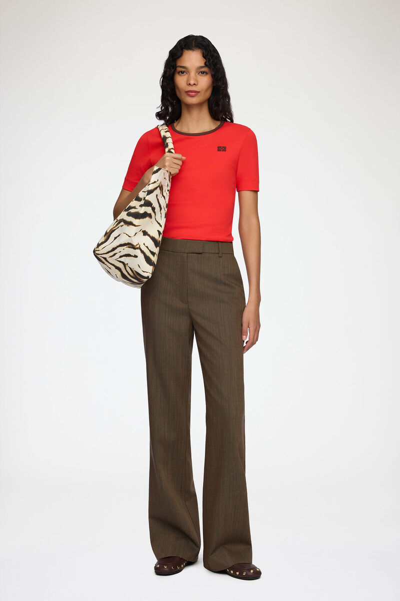 Trousers in Brown Wool Melange, Wool, in colour Canteen - 1 - GANNI
