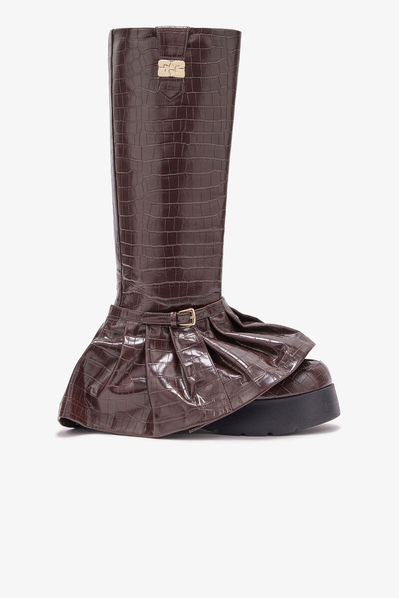 Kat High Boots in Croco, Polyurethane, in colour Chocolate Fondant - 1 - GANNI