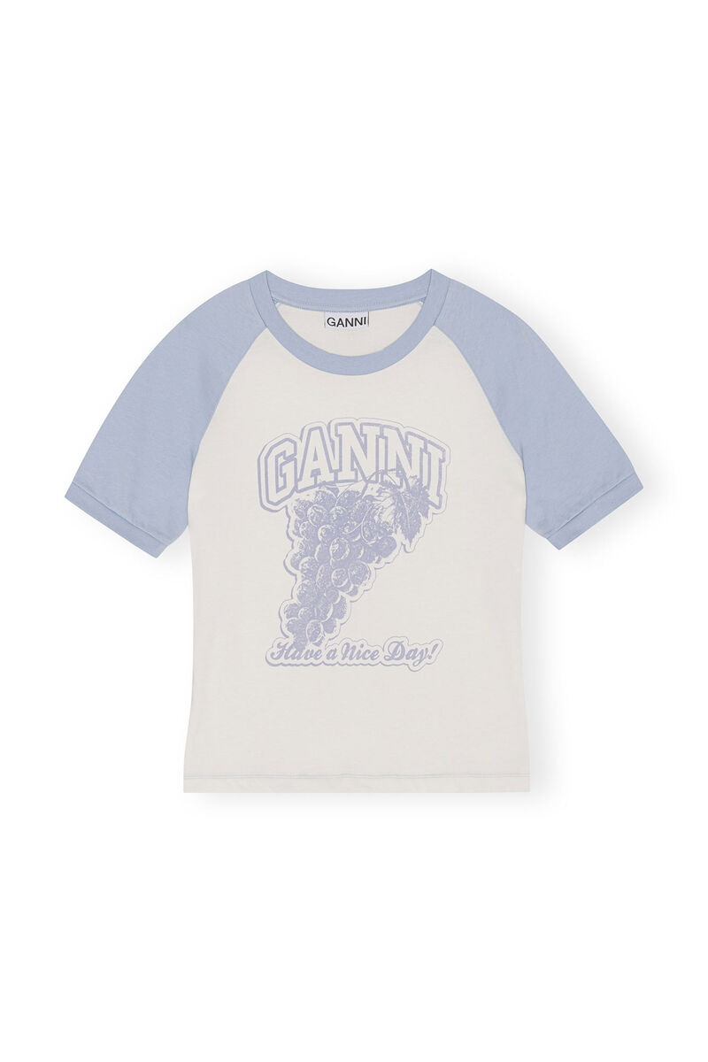 T-shirt Grapes à manches raglan, Cotton, in colour Egret - 1 - GANNI