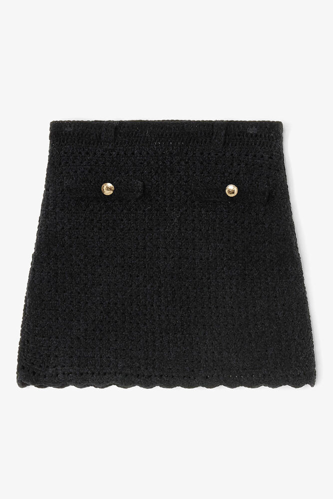Black Crochet Mini Skirt, Jet Black