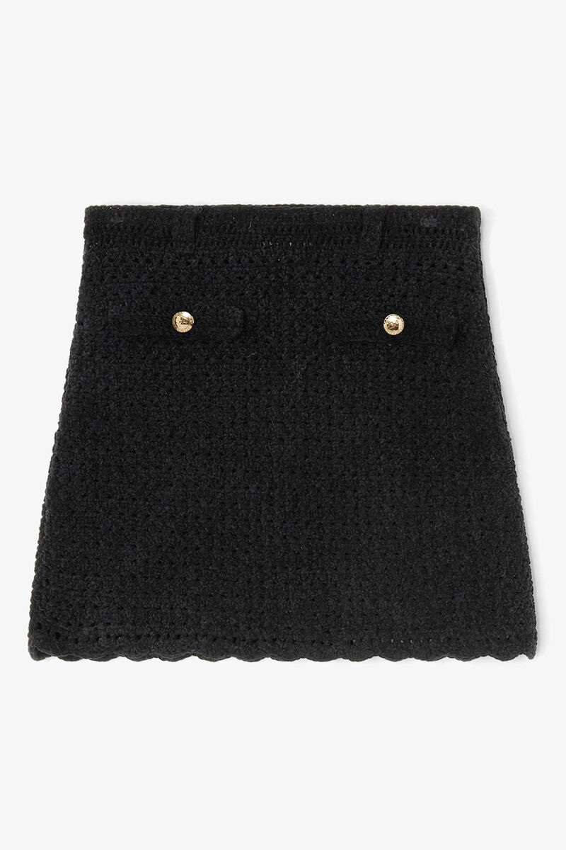 Black Crochet Mini Skirt, in colour Jet Black - 1 - GANNI
