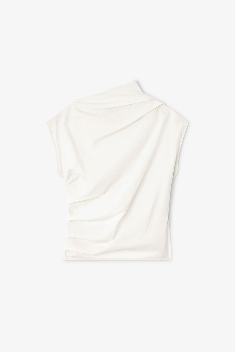 Ivory Ruched Top, Elastane, in colour Egret - 1 - GANNI