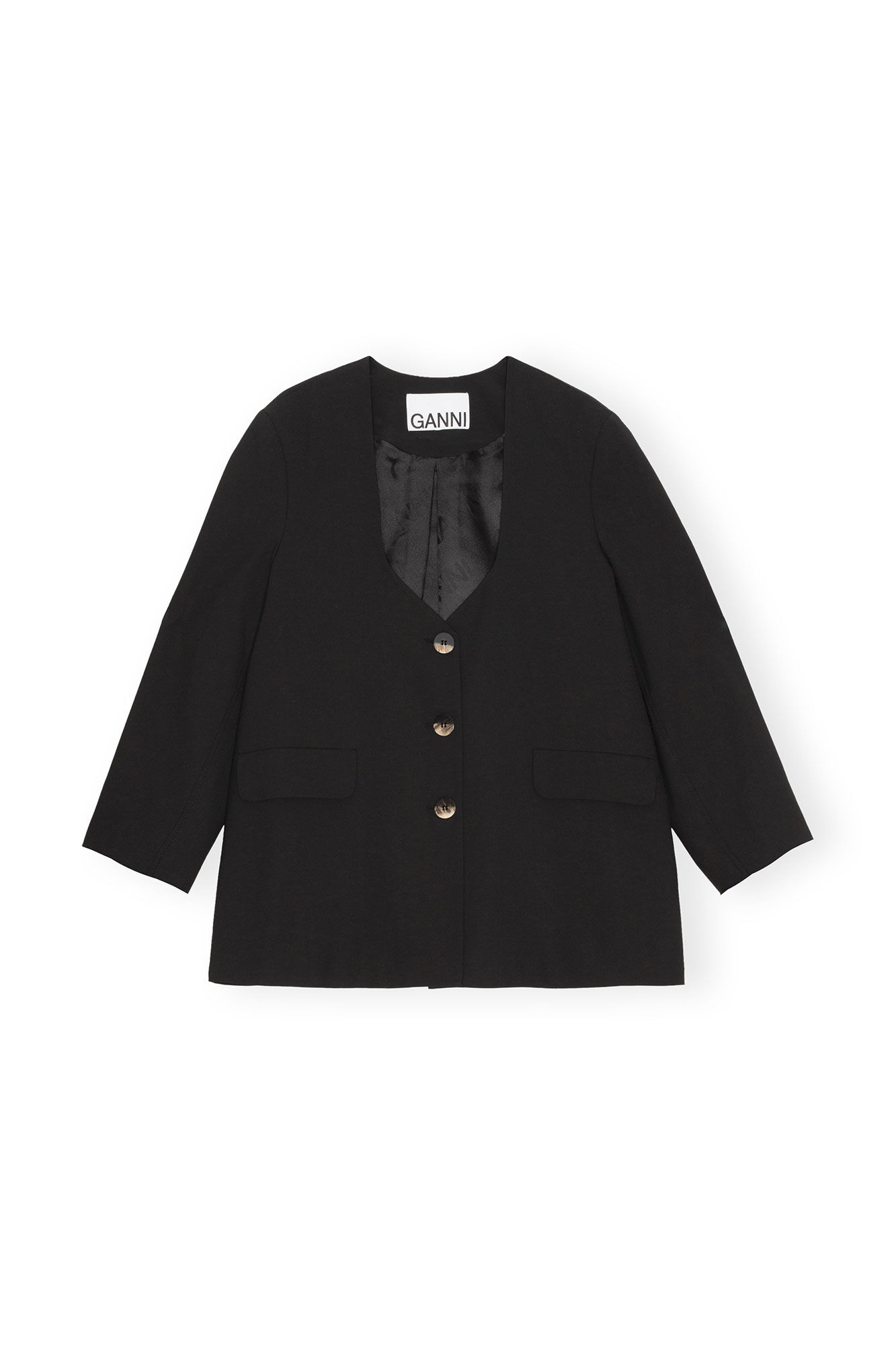 Oversized Drapey Melange Blazer, Elastane, in colour Black - 1 - GANNI